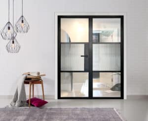 Picture of steel look black doors in a lounge