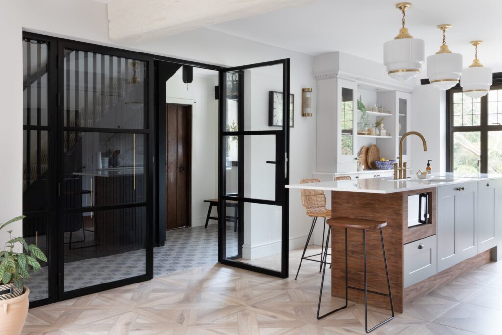 steel look internal doors in Surrey mock tudor house to a kitchen renovation 