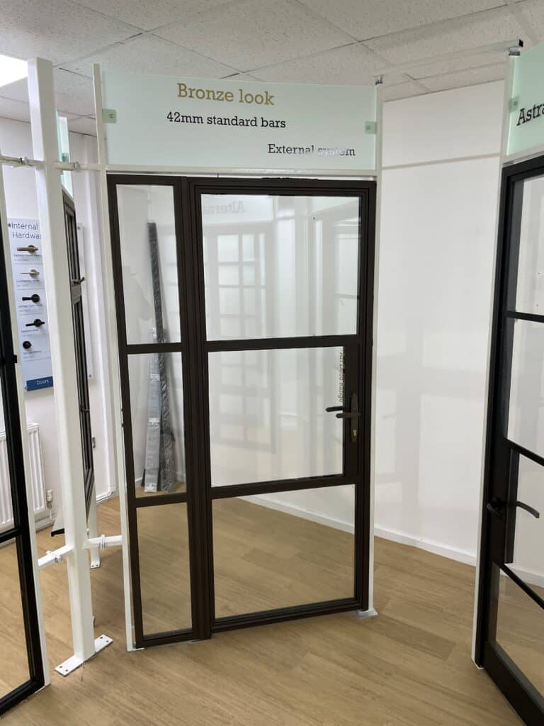 aluco steel look doors in liverpool showroom